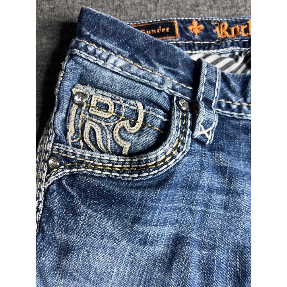 Rock Revival Sundee Mid Rise Bootcut Jeans Blue Embroidered Flap Pocket Size 25 - Picture 7 of 16